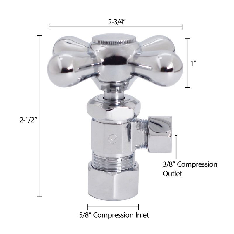 Robinet d'arrêt à angle en croix, entrée de tuyau en cuivre 1/2 po avec sortie de compression 3/8 po, Blanc thermolaqué