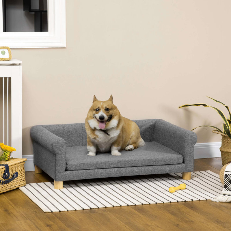Lit surélevé pour animaux de compagnie, gris foncé pour chiens de taille moyenne à grande, coussin amovible, doublure douce et de soutien, race de lit pour chien, faux lin respirant, coussin de siège