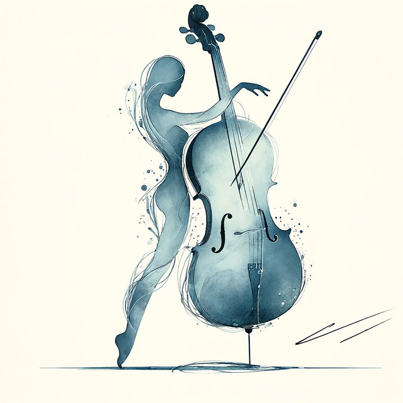 «Watercolor Abstract Cello and Dancer», reproduction d'art sur toile sans cadre, H 12 po x l 12 po x P 1 po