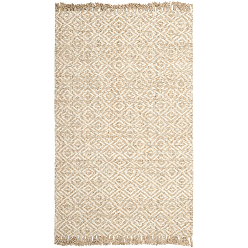 Jakwan Natural Fiber Hand Woven Jute Geometric Rug, Rectangle 5' x 8'