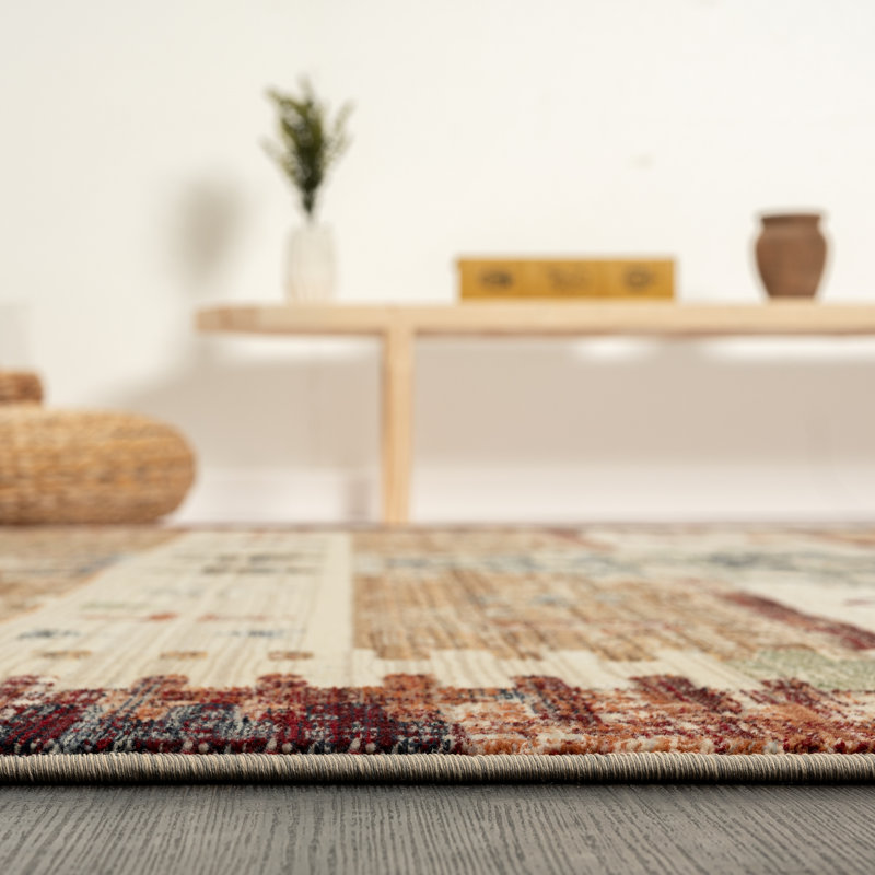 Tapis tribal beige / brun / gris, Tapis de couloir 2 pi 3 po x 7 pi 8 po