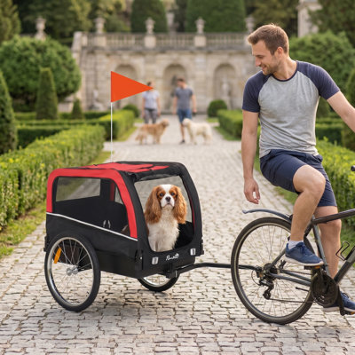 Remorque de vélo pour chien, chariot de transport pour animal de compagnie avec pneus gonflables de 20 po, roues à dégagement rapide, réflecteurs, drapeau