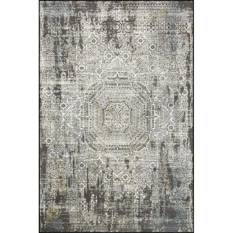 Tapis décoratif à rayures et tapis lavable Hira, Rond 4 pi