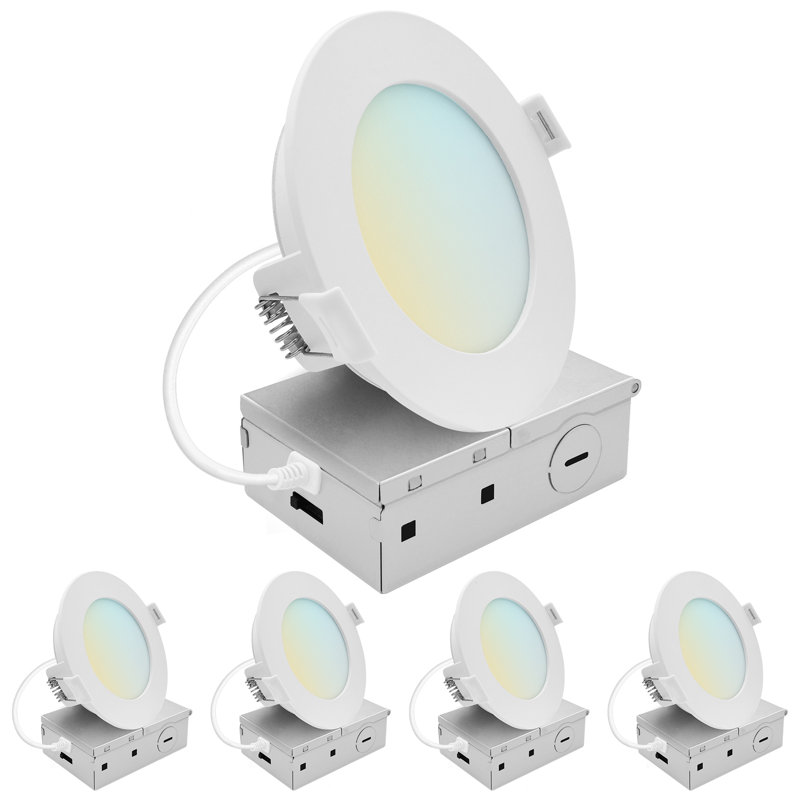 Luxrite 4 po Éclairage encastré à DEL, mini projecteur rétroéclairé ECO, 5CCT 2700K-5000K, 1000LM, 11W, faisceau à intensité variable à 100 °, triac 10% à 100% classé ETL