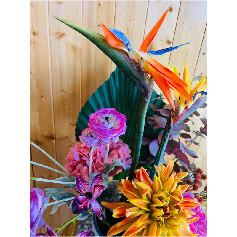 Artificial Flowers Arrangement in a Large Ceramic Vase