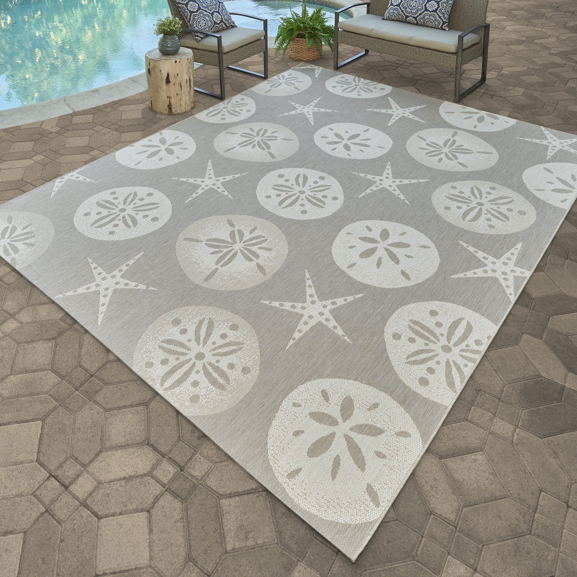 Gertmenian Paseo Starfish Gray Cream Flatweave Indoor/ Outdoor Area Rug ...