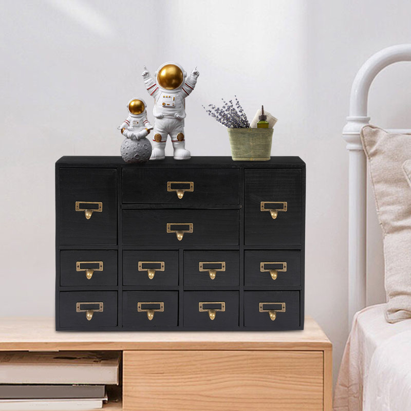 Wood Stackable Desk Organizer with 12 Drawers, Black