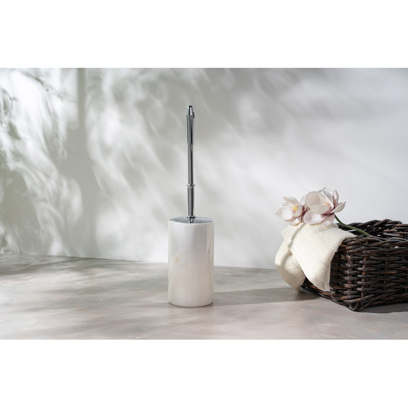 Ensemble de brosses de toilette en marbre Elegant Thassos, blanc | Porte-balais: 3,5 po de diamètre x 6,7 po de hauteur | 100% pierre naturelle, durable et élégante | Parfait pour les salles de bain modernes, le design épuré rehausse tout décor
