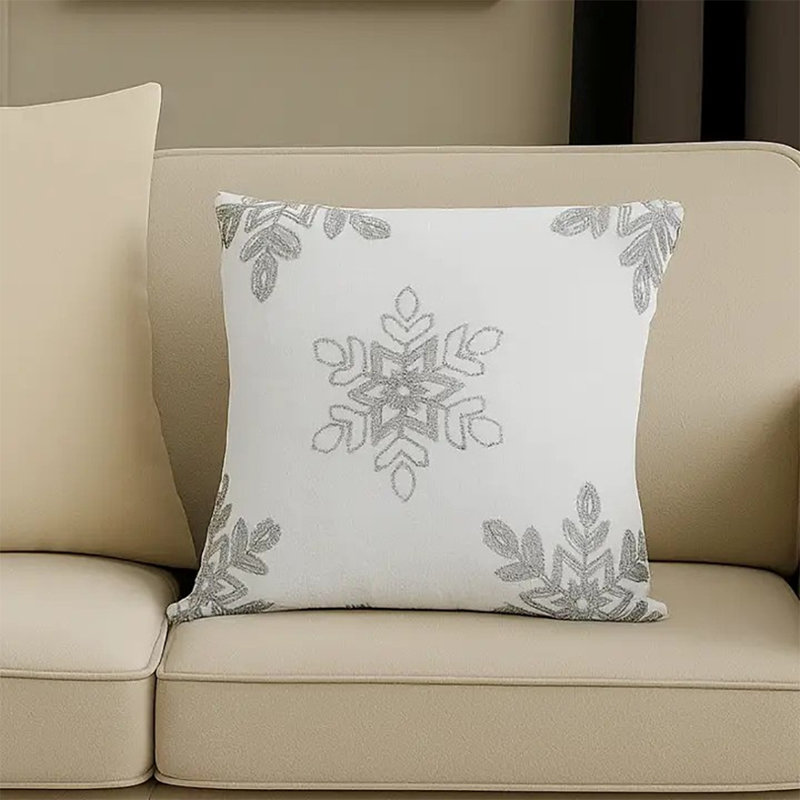 Embroidered Outdoor Throw Pillow, Silver, Polyester