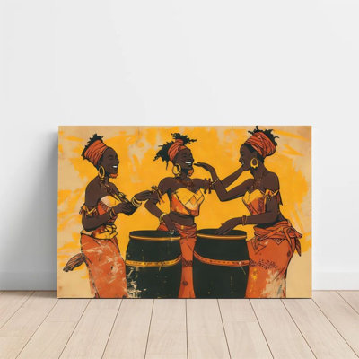 1Pc Framed Canvas Poster Print African women, drum and dance, vintage illustration style Wall Art Wall Pediments, Wall Decor,  Perfect for Room Decor