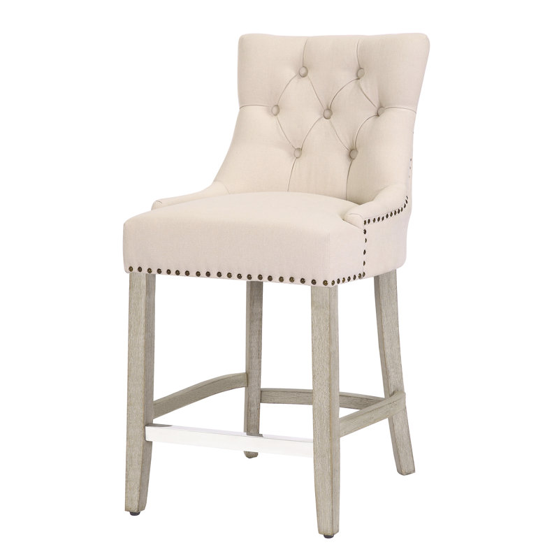 Wren 24" Counter Stool (Set of 3), Beige Linen/Antique Gray Frame