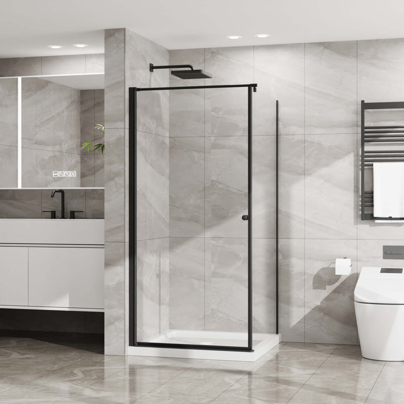 Shower Enclosure Frameless 36 In X 72 In, Corner Shower Door With 1/4 In. Clear Tempered Glass, Pivot Opening, Black Finish