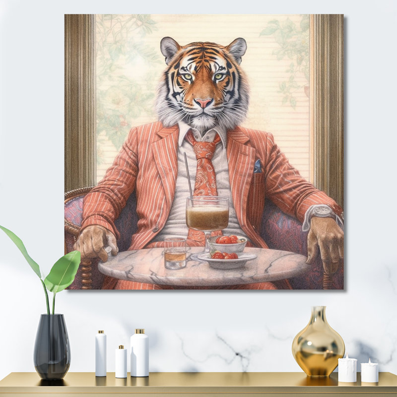 Tigre ayant une boisson I - Animal ayant une boisson, impression sur toile, Toile tendue, H 30 po x l 30 po x P 1 po