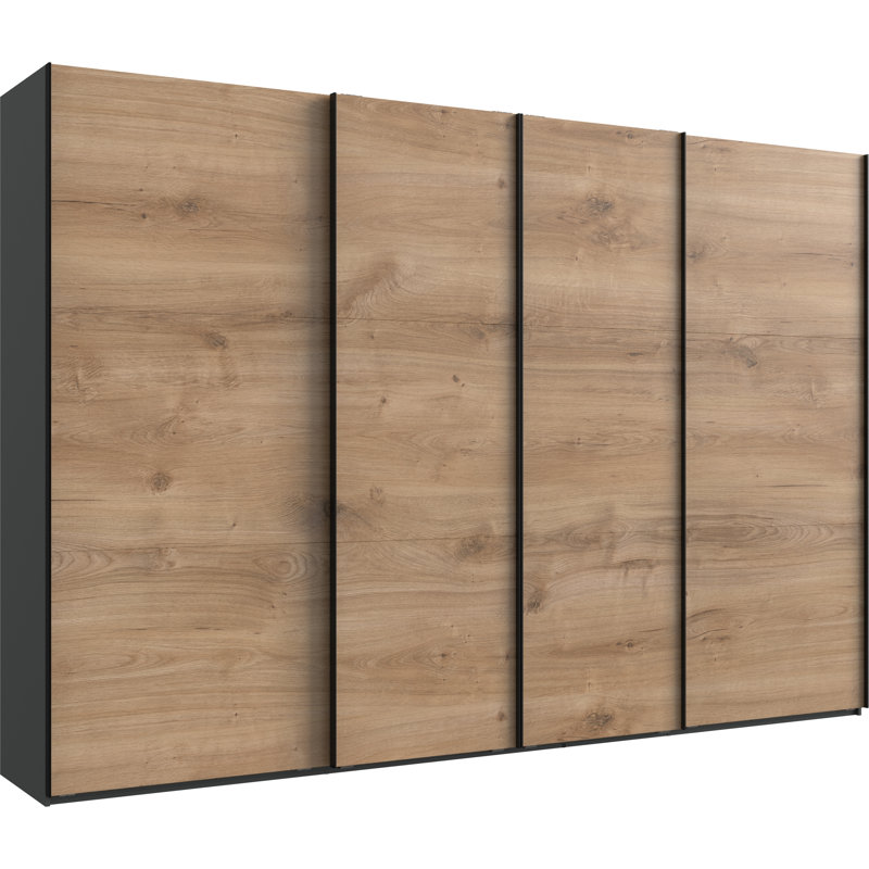 Guardino 4 Door Wardrobe, 216cm H x 350cm W x 65cm D, Graphite/Plank Oak
