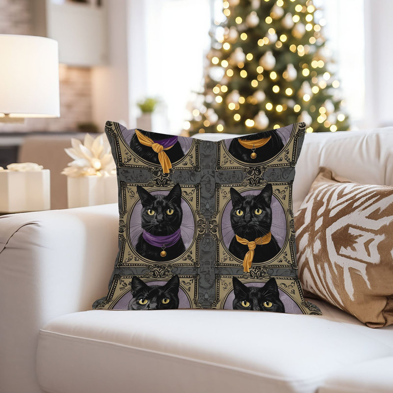 Animals Black Cat Halloween Pattern II Modern, 16"H x 16"W