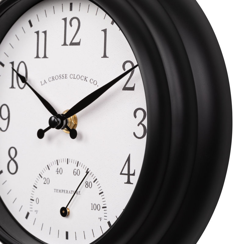 La Crosse Clock 8 in. Colby Indoor/Outdoor Analogue Quartz Wall Clock with Temperature