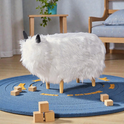 26.4" W Upholstered Fluffy Sheep-Shaped Ottoman