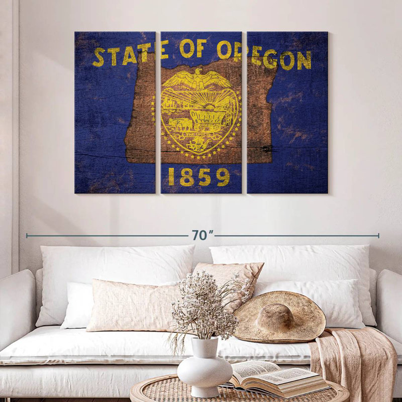 State Map Over Oregon Flag, 32" H x 50" W