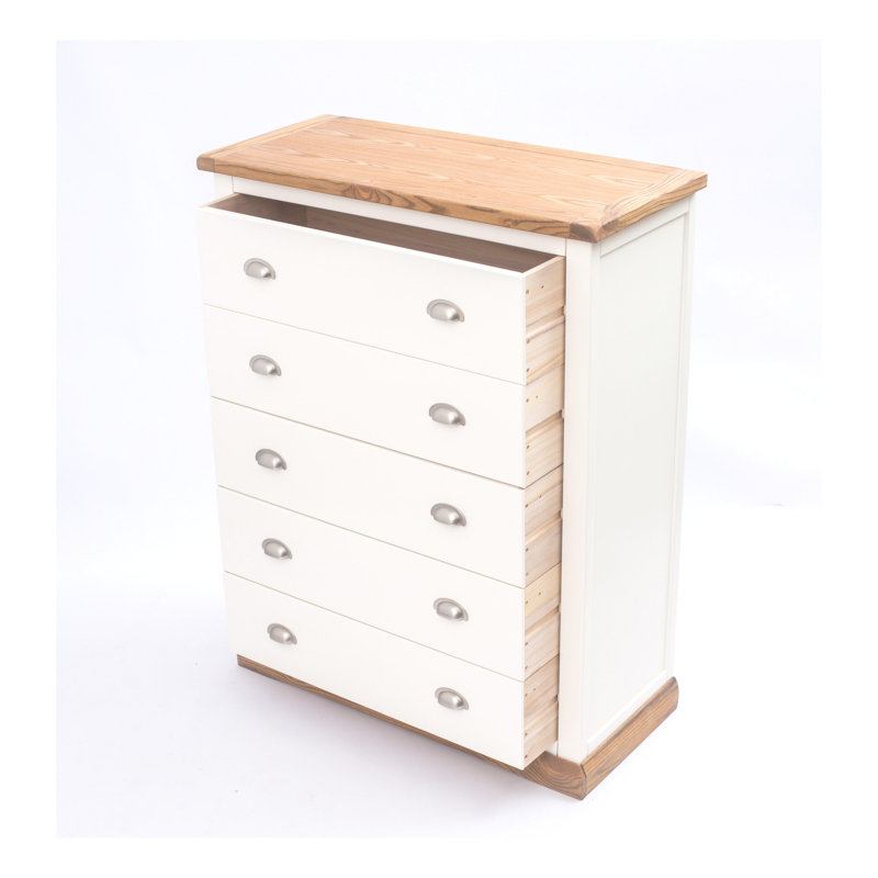 90 cm W Chest of 5 Drawers, Waxed Oak