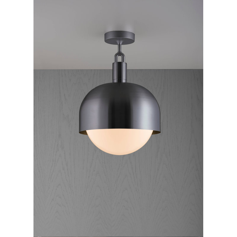 Linear Knurl 1 - Light LED Semi Flush Mount, Steel/Opal, 8.07" H x 13.38" W x 13.38" D