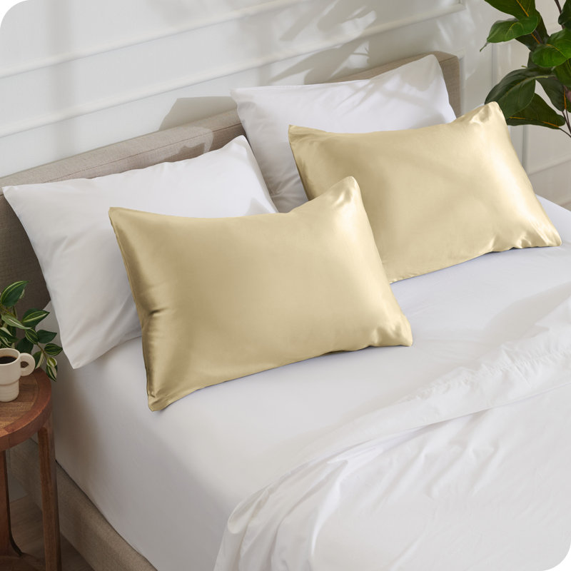 Ensemble de taie d'oreiller en satin de polyester doux, Taies d'oreiller très grandes, Champagne