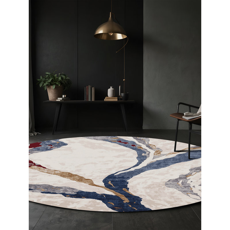 Machine Washable Gray Area Rug, Round 6'