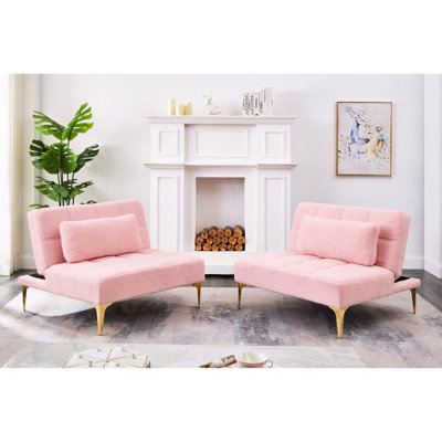 Convertible Futon Bed With Fluffy And Enjoyable Fabric Glowing Gold Metal Legs - For Small Areas, Easy To Assemble, Comfortable Experience Smooth Warm Shining Ideal For Apartments, Assembly