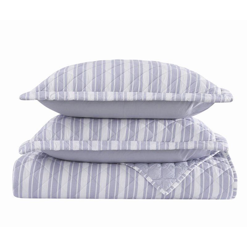 The Farmhouse by Rachel Ashwell Wide Ticking Stripe Quilt Set, White/Purple Striped, Twin Quilt + 1 Sham