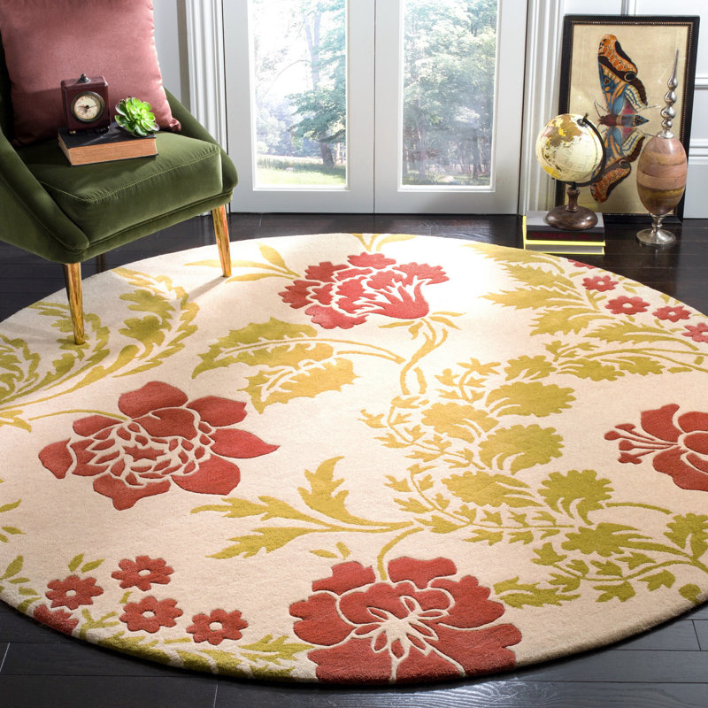 Cerda Hand Tufted Wool Floral Rug, Round 7'