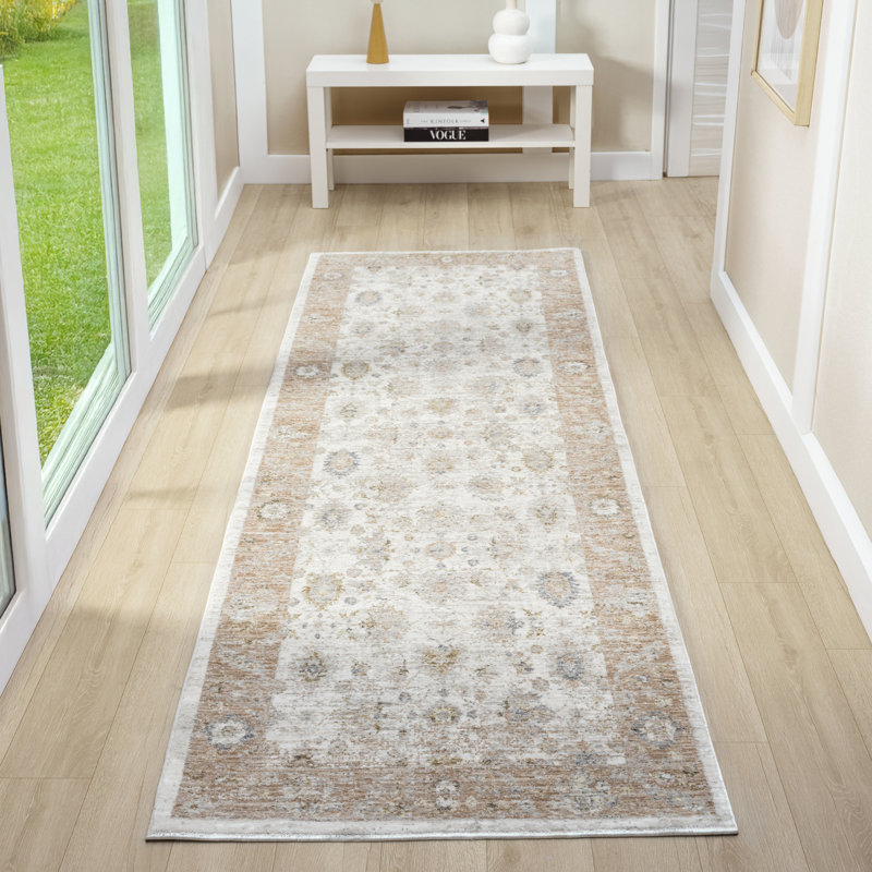 Anthonyson Cream/Brown Traditional Floral Filigree Woven Indoor Area Rug, 2'7" x 7'10"