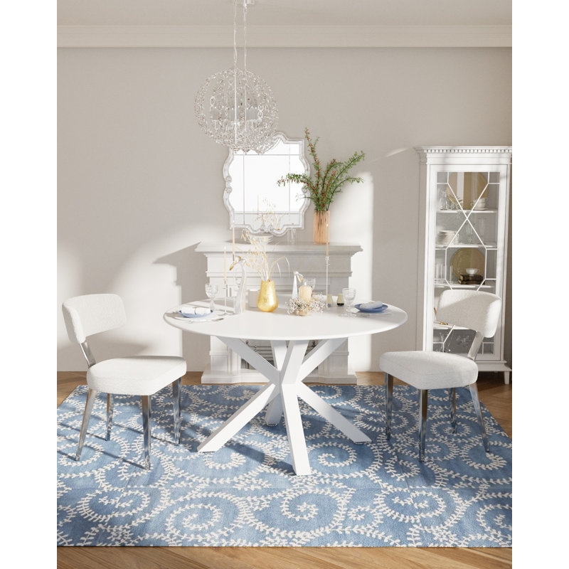 Ensemble de salle à manger à piédestal 3 pièces, table de salle à manger ronde 42 po et chaise Teddy, pieds en métal., Blanc