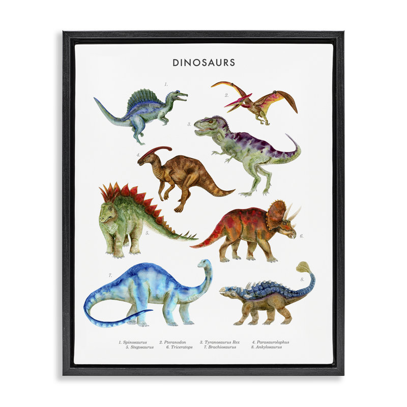  Art mural sur toile, "Dinosaure apprenant" par Brett Blumenthal, Cadre flottant noir de jais, H 21 po x l 17 po