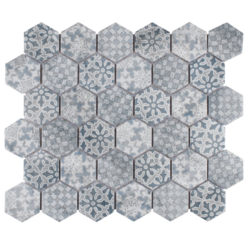 Medley 2" Hex 11-1/8 in. x 12-5/8 in. Porcelain Mosaic Floor and Wall Tile, Slate Blue