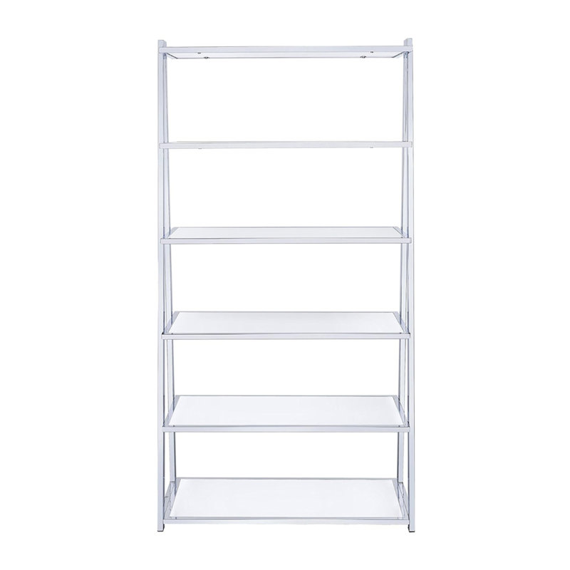 6 tablettes fixes à 6 niveaux, blanc brillant et chrome, H 71,11 po x l 36,11 po x P 16,11 po