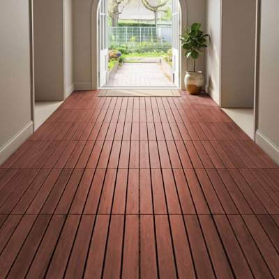 Acacia wood interlocking deck tiles (12 "x12" 30-piece set)–Snap-on type with drainage base, suitable for terraces, balconies and swimming pools.