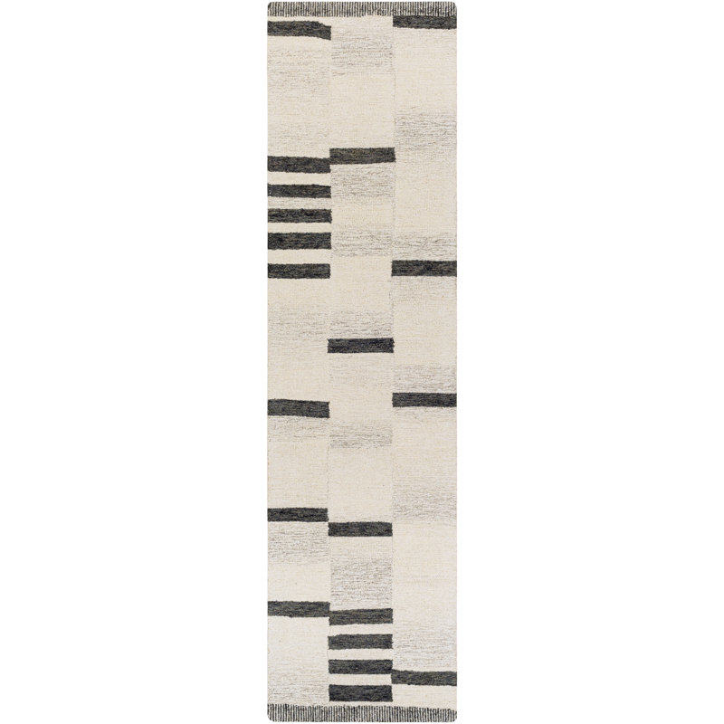 Tapis crème / noir en laine touffeté à la main Uptown, Rectangle 2 pi 6 po x 10 pi