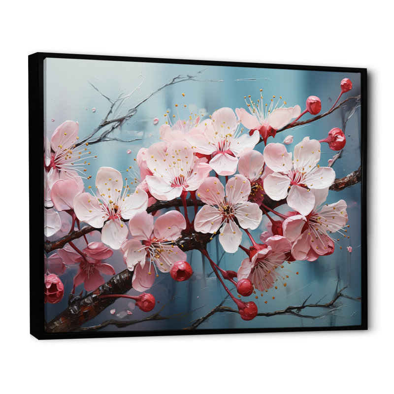 Fleur de pommier Impasto II - impression, Cadre flottant noir, H 34 po x l 44 po x P 1,5 po