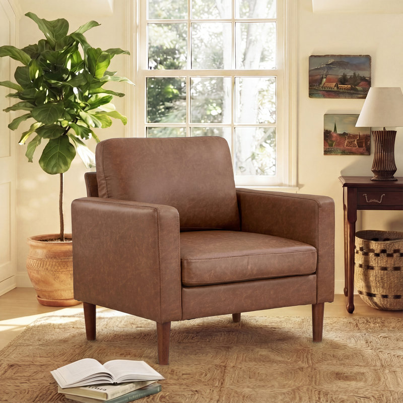 Fauteuil d'appoint 37 po en chenille, Similicuir brun