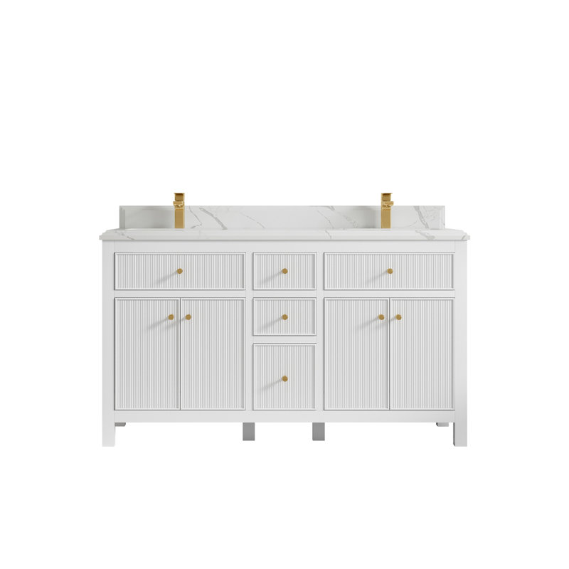 Meuble-lavabo double 60 po, Calacatta Laza