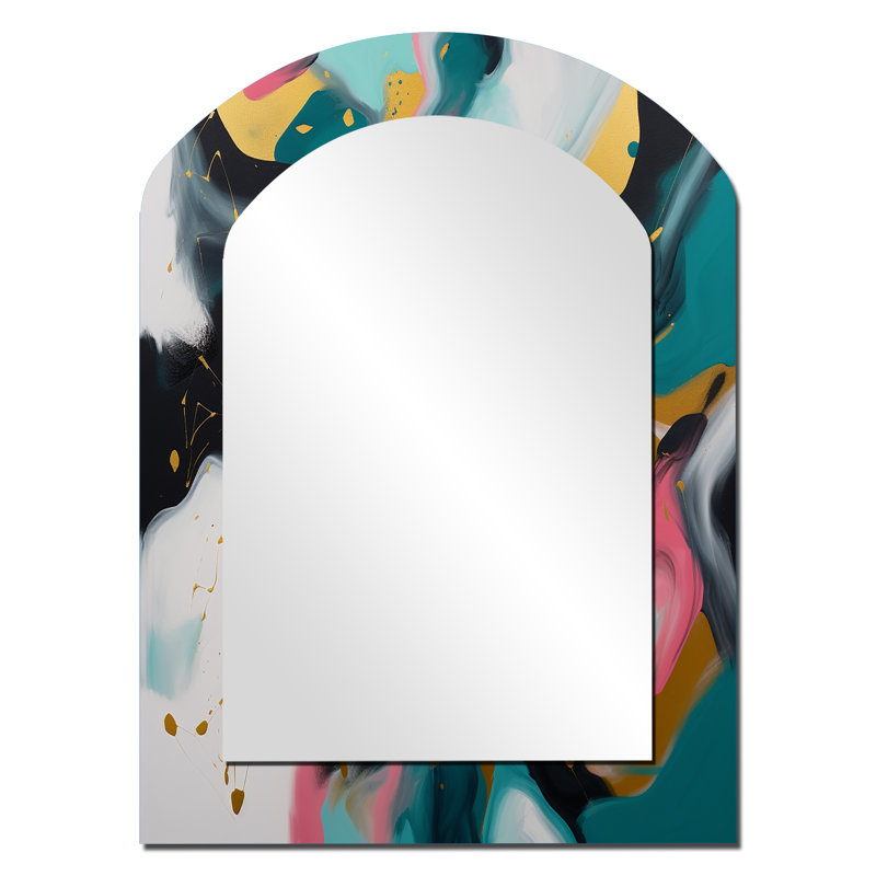 Turquoise and Pink Abstract Serenity I - Abstract Asymmetrical Large Wall Mirror, Turquoise Freeform Decorative Mirror, Printed Metal Art