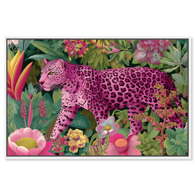 Décoration murale florale léopard rose par Art Remedy, cadre blanc, 15 x 10