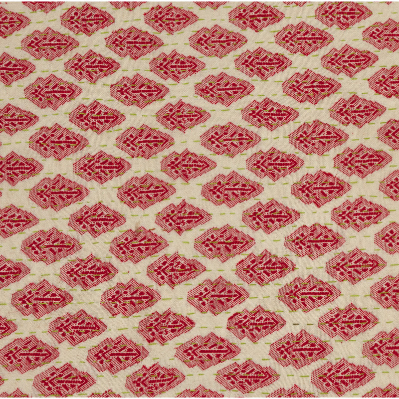 Artisan Hand Loomed Cotton Table Runner - Red with Green Stitching - 18"x96"