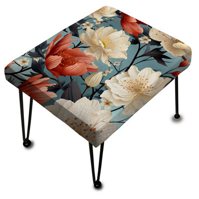 Beige And Colour Poppies Flowers Pattern - Floral Rectangle Ottoman