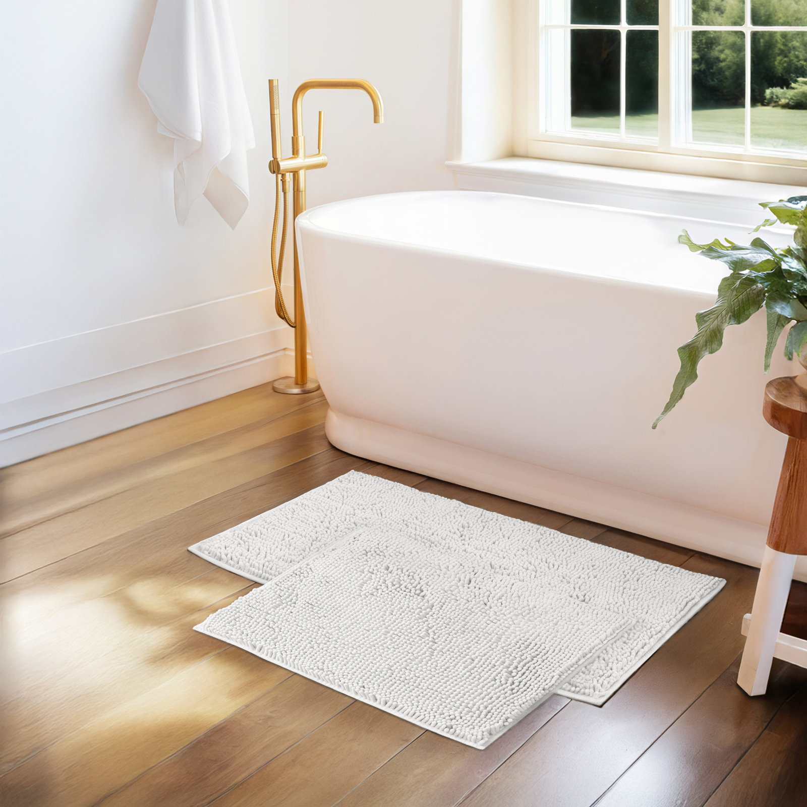 Chenille Bath Mat, Set of 2 - 24" L x 17" W | 34" L x 21" W, White