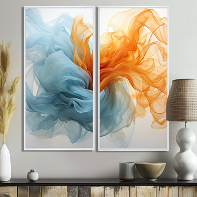 Art vif à l'encre orange vif et turquoise - formes abstraites