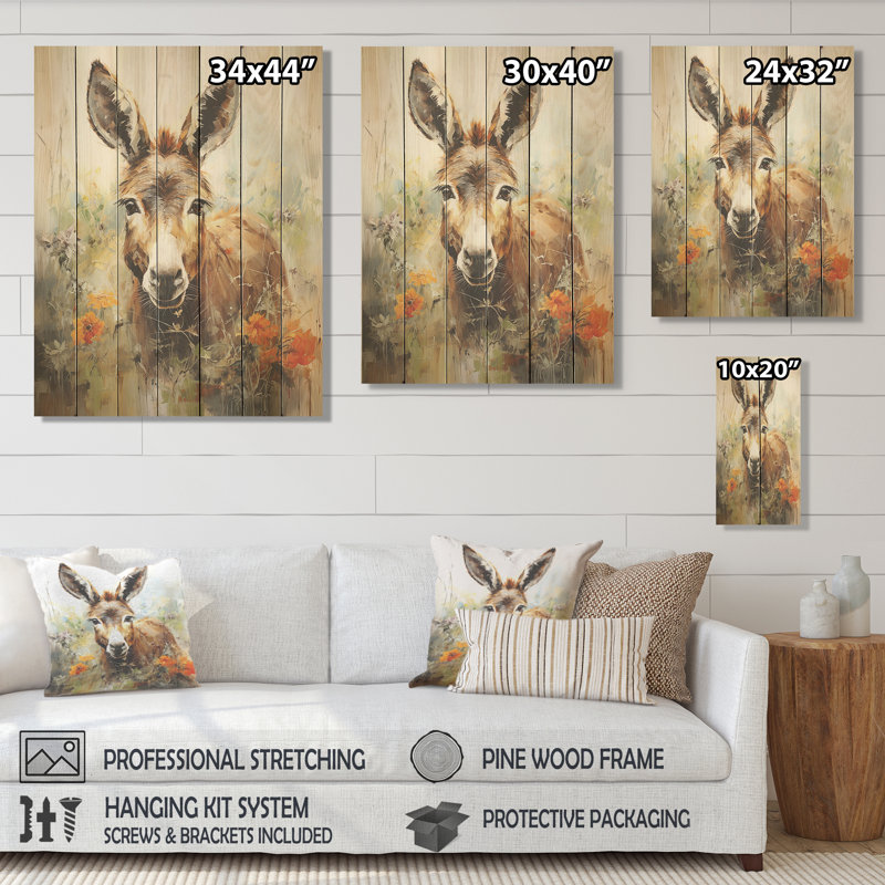 «Grey Donkey Flower Meadow» - impression sur bois, H 44 po x l 34 po