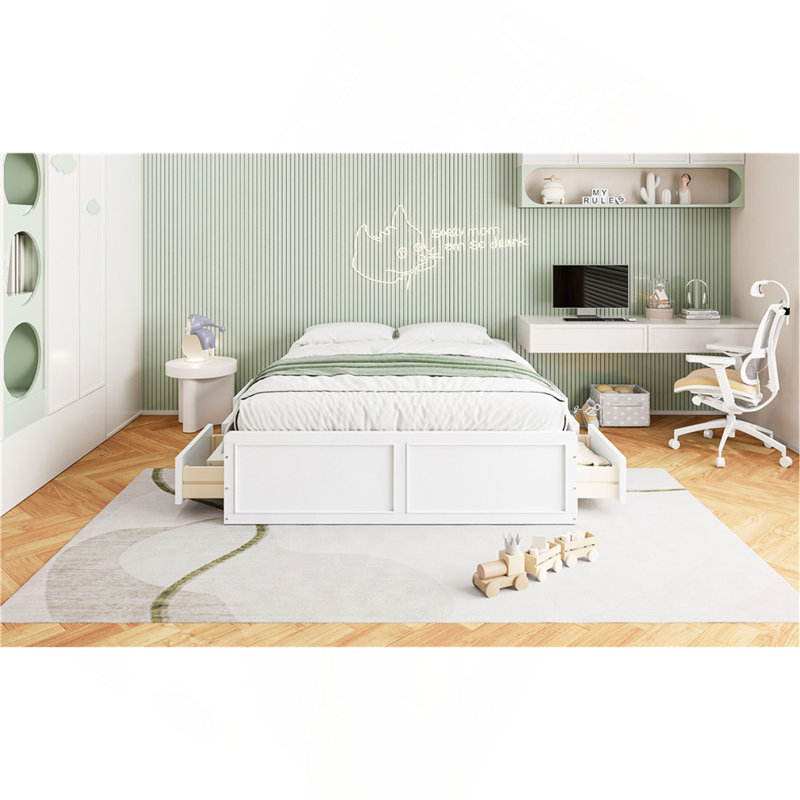 Sturdy And Stylish Platform Bed Frame With Abundant Storage Options, White
