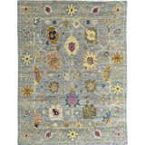 Gray Hand-Knotted Wool Floral Trelliswork Geometric Modern Contemporary Carpet Rug