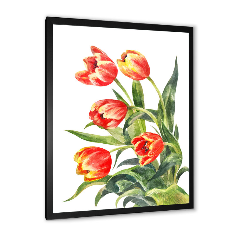 Bouquet de tulipes rouges en fleurs - œuvre d'art traditionnelle sur toile, Cadre noir, H 20 po x l 12 po x P 1 po