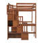 Lit mezzanine double en bois avec bureau, tablettes de rangement et garde-robe, rangement pour escalier, garde-corps de sécurité, noyer